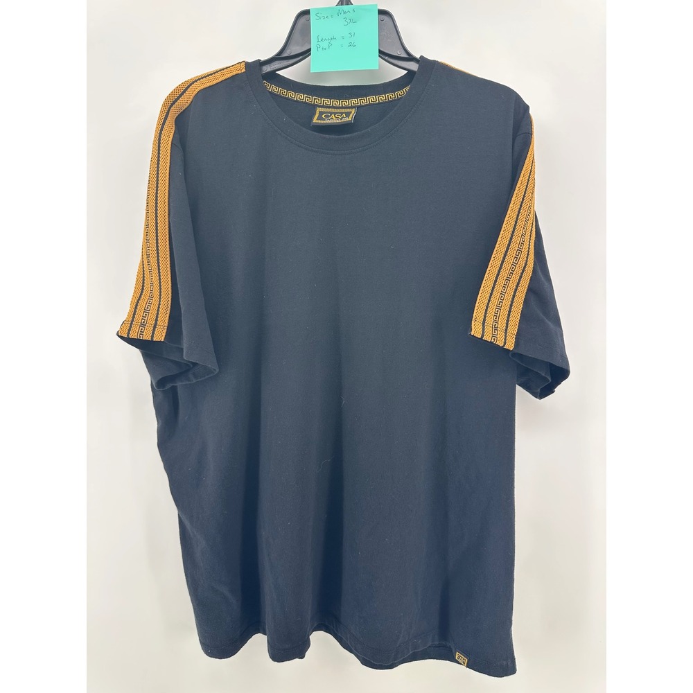 Casa Moda Couture Mens 3XL Black Gold Greek Key Stripe T-Shirt Short Sleeve